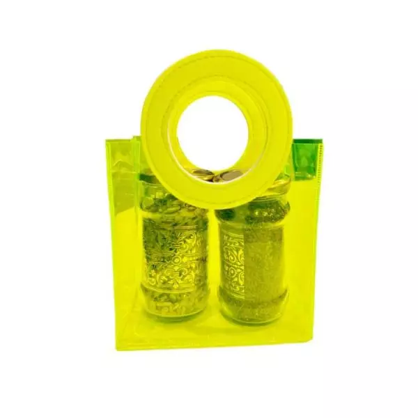 Transparent Neon Green Colour Bags PVC Bag with Round Handle 10in x 5in x 9in Pack of 25